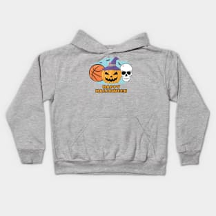 Happy Basketball Halloween - Spooky Skull and Pumpkin Kids Hoodie